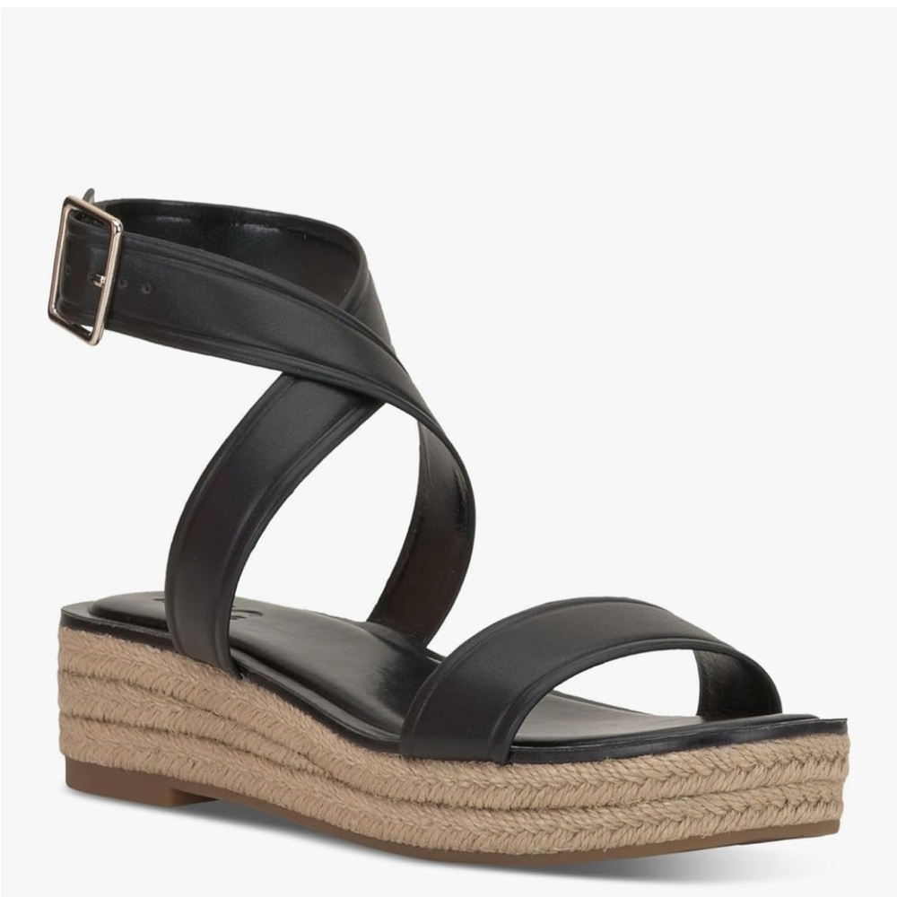 INC International Concepts Black and Tan Platform Espadrille Sandals